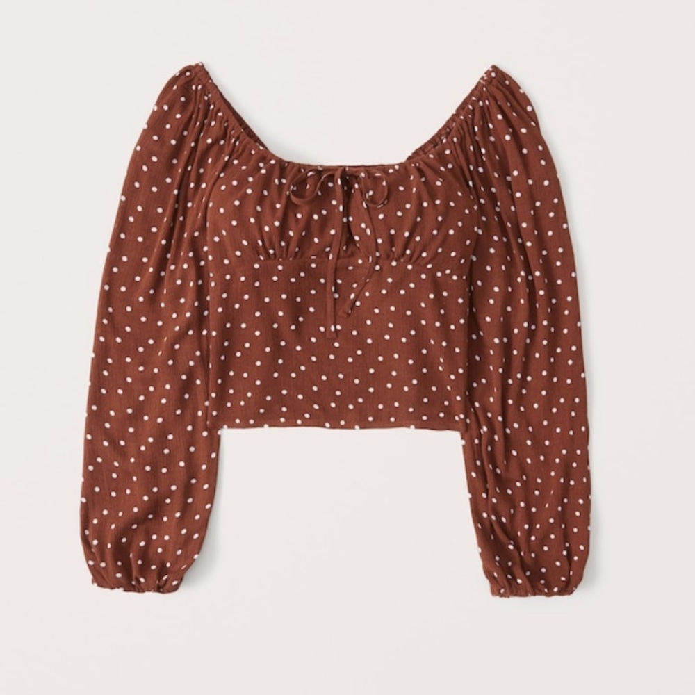 Long-Sleeve Tie-Front Puff Sleeve Top- Abercrombie- NWOT